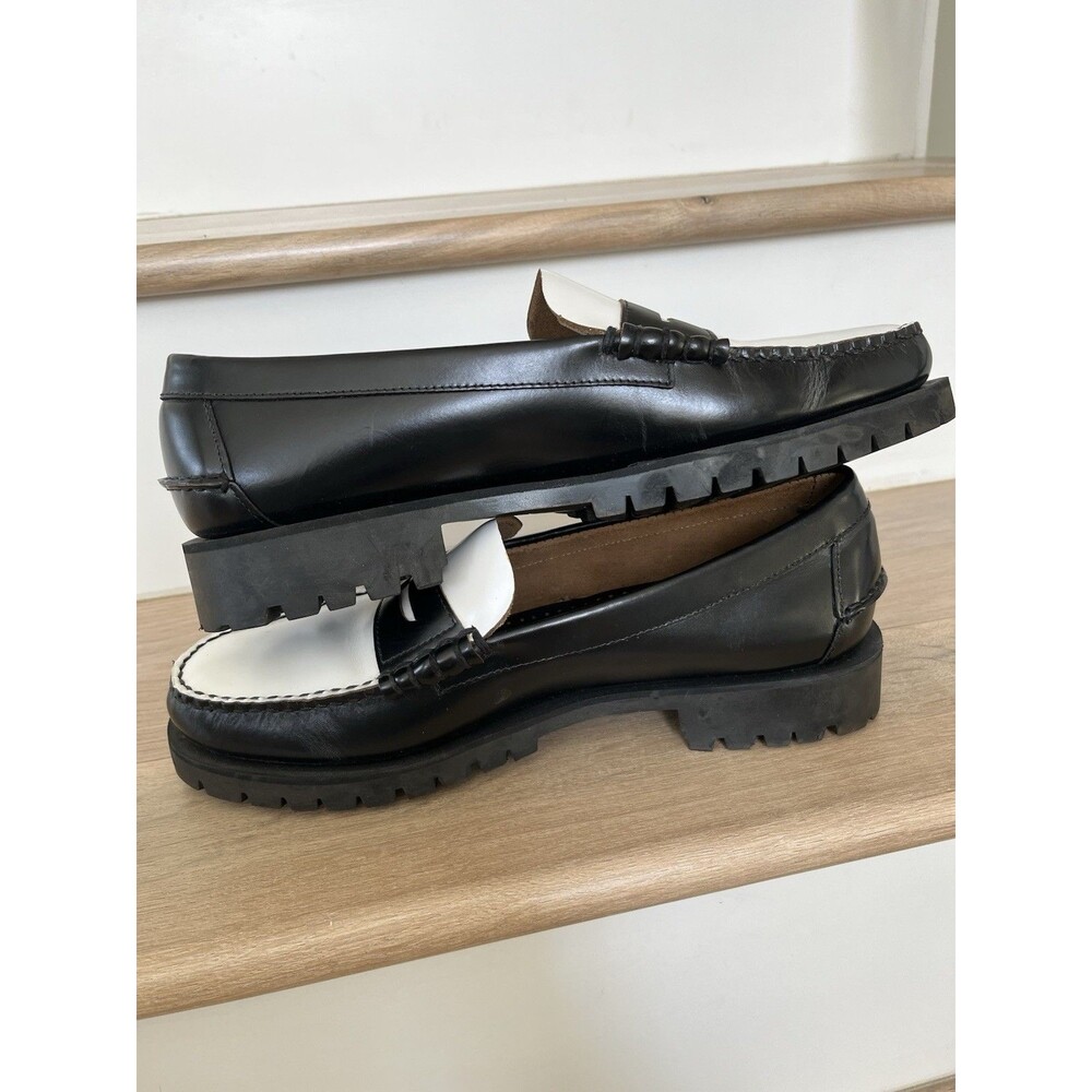 Sebago Classic Dan Leather Penny Loafers Mens Sz 9 Black White Quiet Luxury - Picture 13 of 14